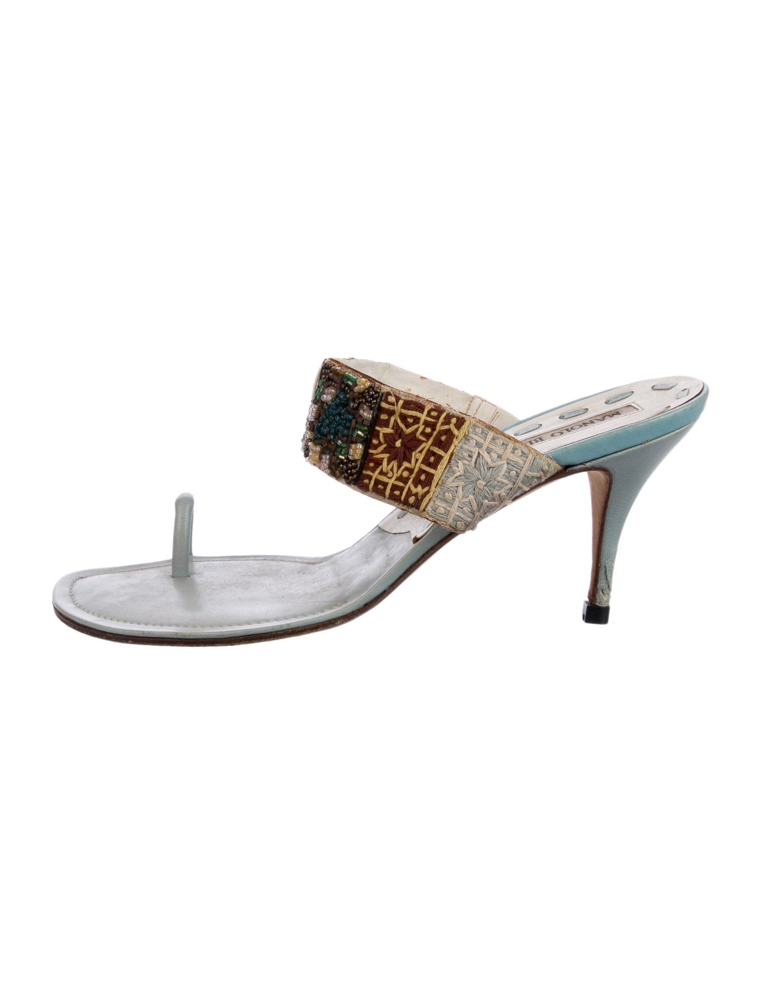 Manolo Blahnik Leather Printed Slides