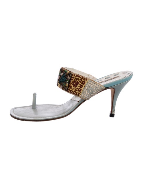 Manolo Blahnik Leather Printed Slides