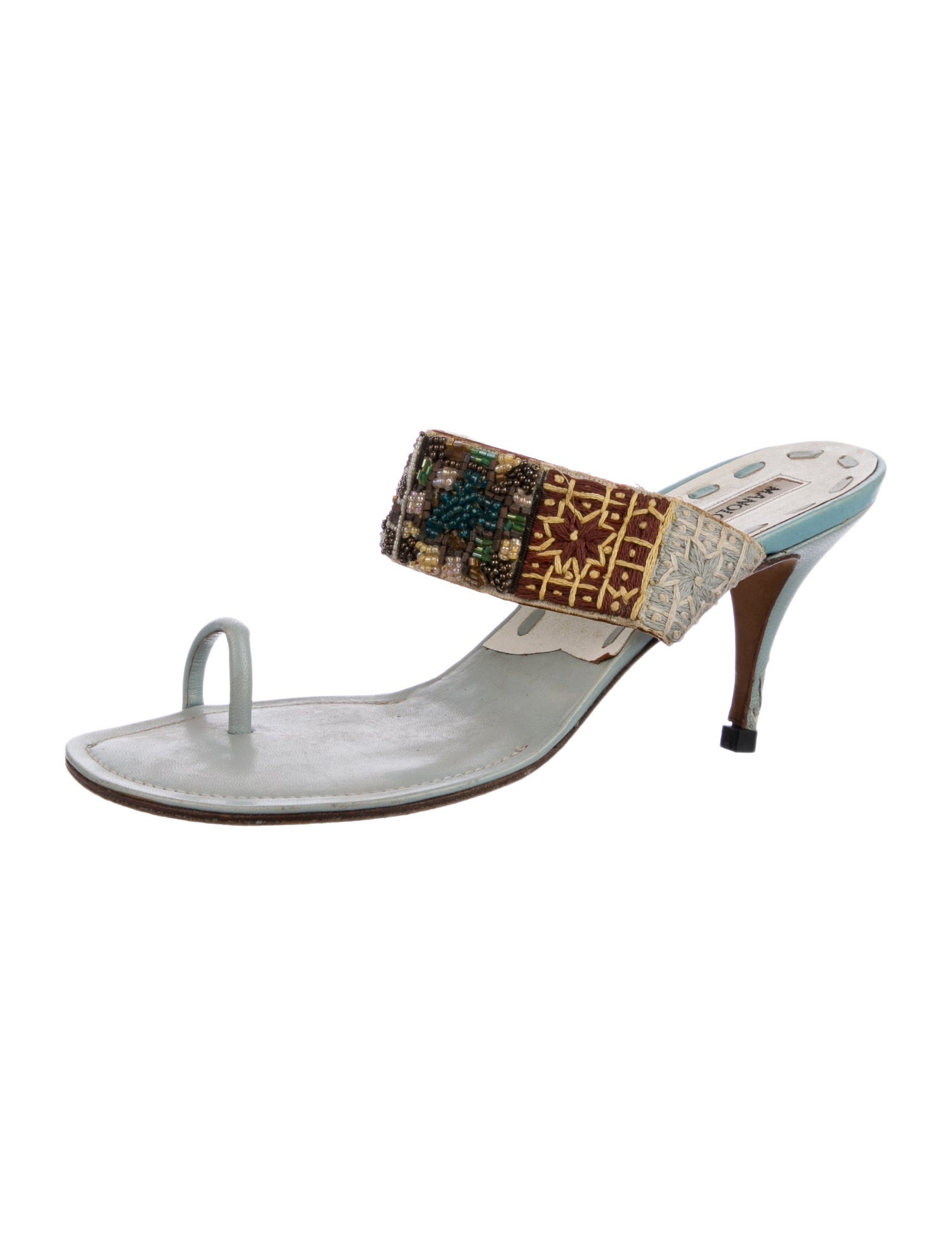 Manolo Blahnik Leather Printed Slides