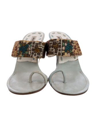 Manolo Blahnik Leather Printed Slides