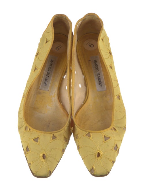 Manolo Blahnik Canvas Cutout Accent Ballet Flats