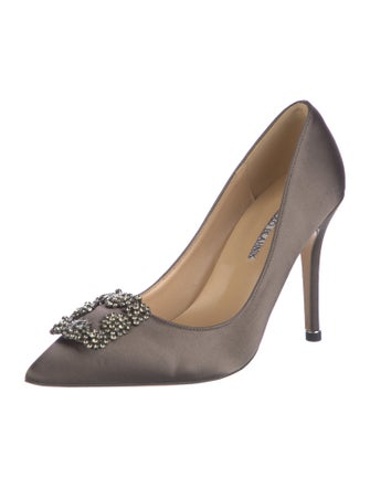 Manolo Blahnik Satin Crystal Embellishments Pumps