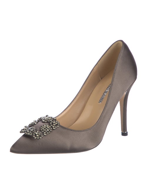 Manolo Blahnik Satin Crystal Embellishments Pumps