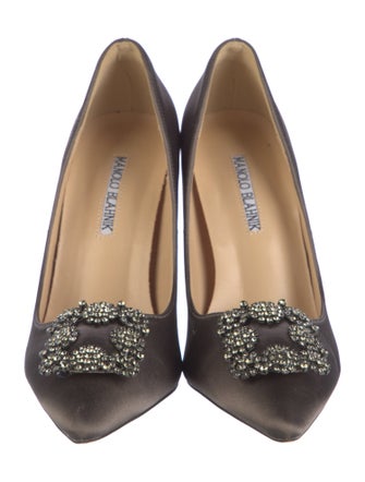 Manolo Blahnik Satin Crystal Embellishments Pumps