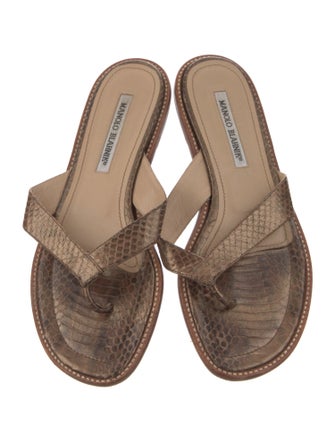 Manolo Blahnik Embossed Leather Animal Print Flip Flops