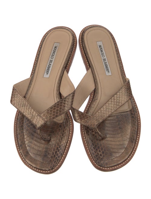 Manolo Blahnik Embossed Leather Animal Print Flip Flops