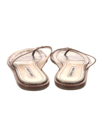 Manolo Blahnik Embossed Leather Animal Print Flip Flops