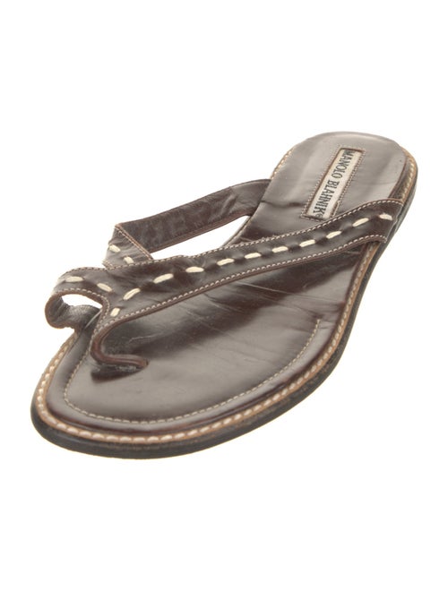 Manolo Blahnik Leather Whipstitch Trim Flip Flops