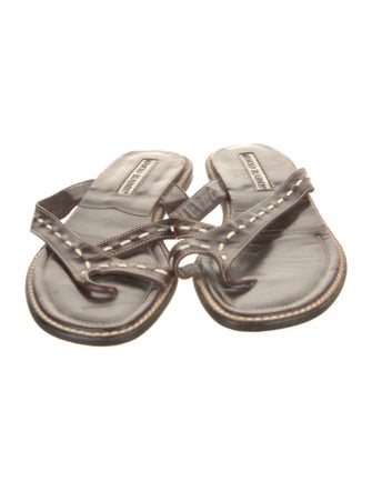 Manolo Blahnik Leather Whipstitch Trim Flip Flops