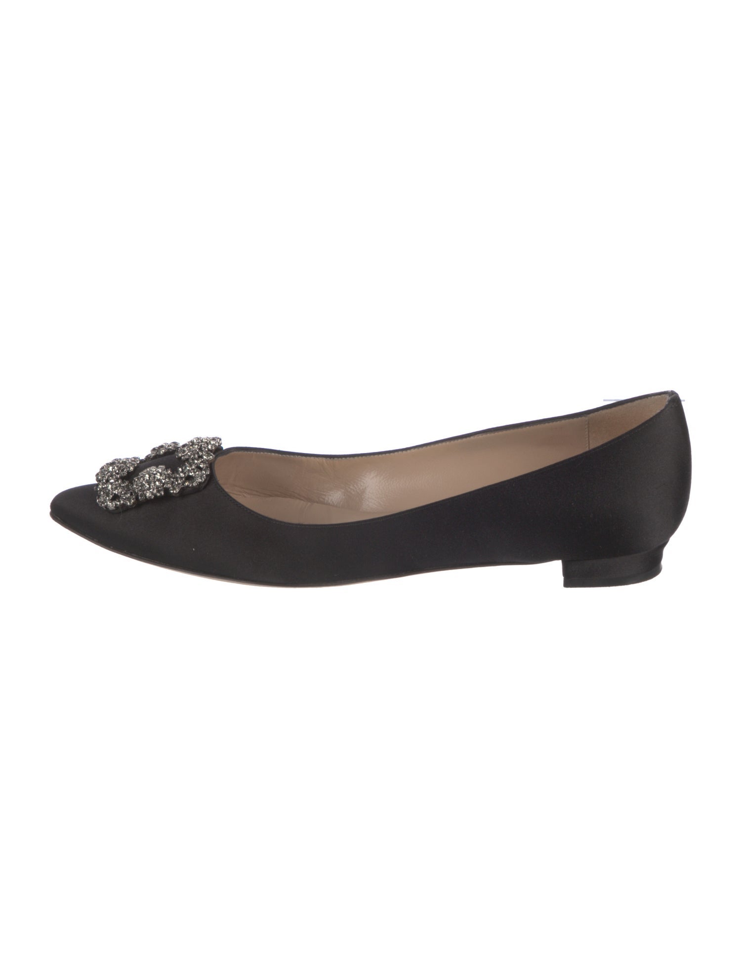 Manolo Blahnik Satin Crystal Embellishments Flats