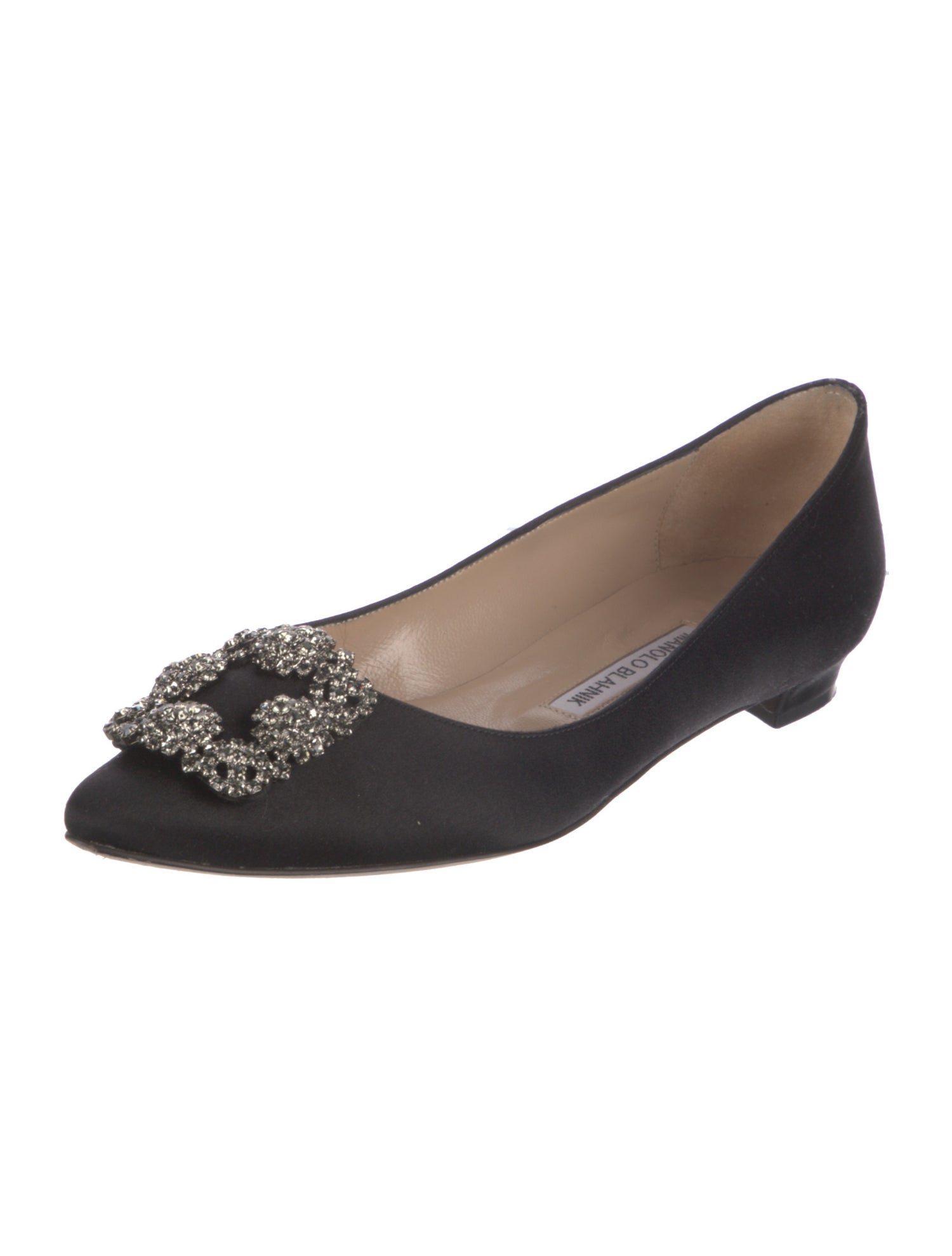 Manolo Blahnik Satin Crystal Embellishments Flats