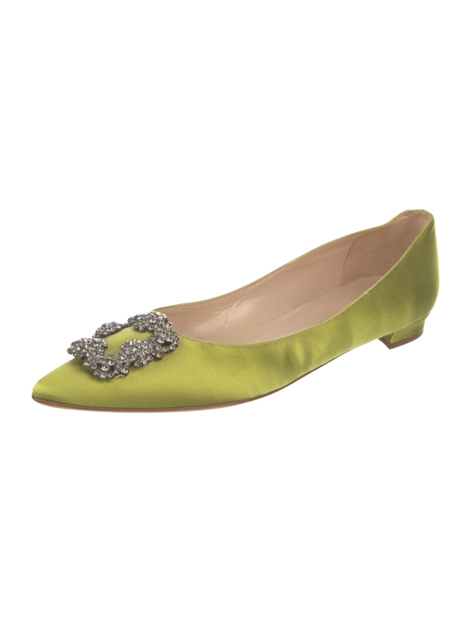 Manolo Blahnik Satin Crystal Embellishments Flats