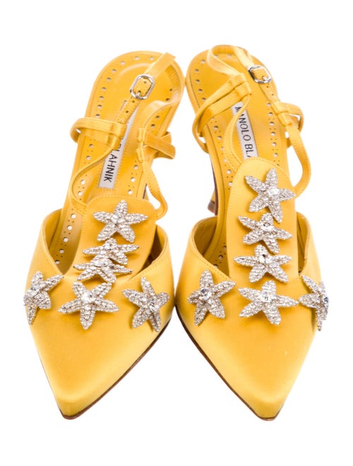 Manolo Blahnik Satin Crystal Embellishments T-Strap Pumps