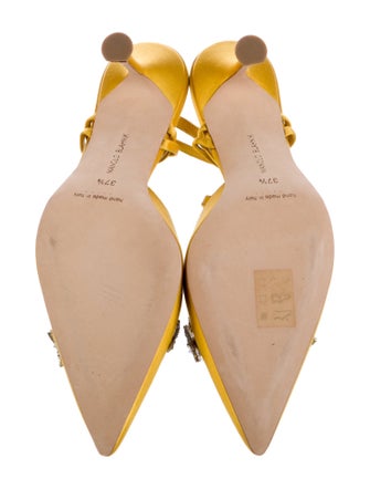 Manolo Blahnik Satin Crystal Embellishments T-Strap Pumps