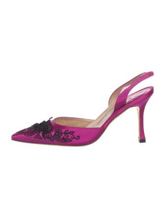 Manolo Blahnik Satin Floral Print Slingback Pumps