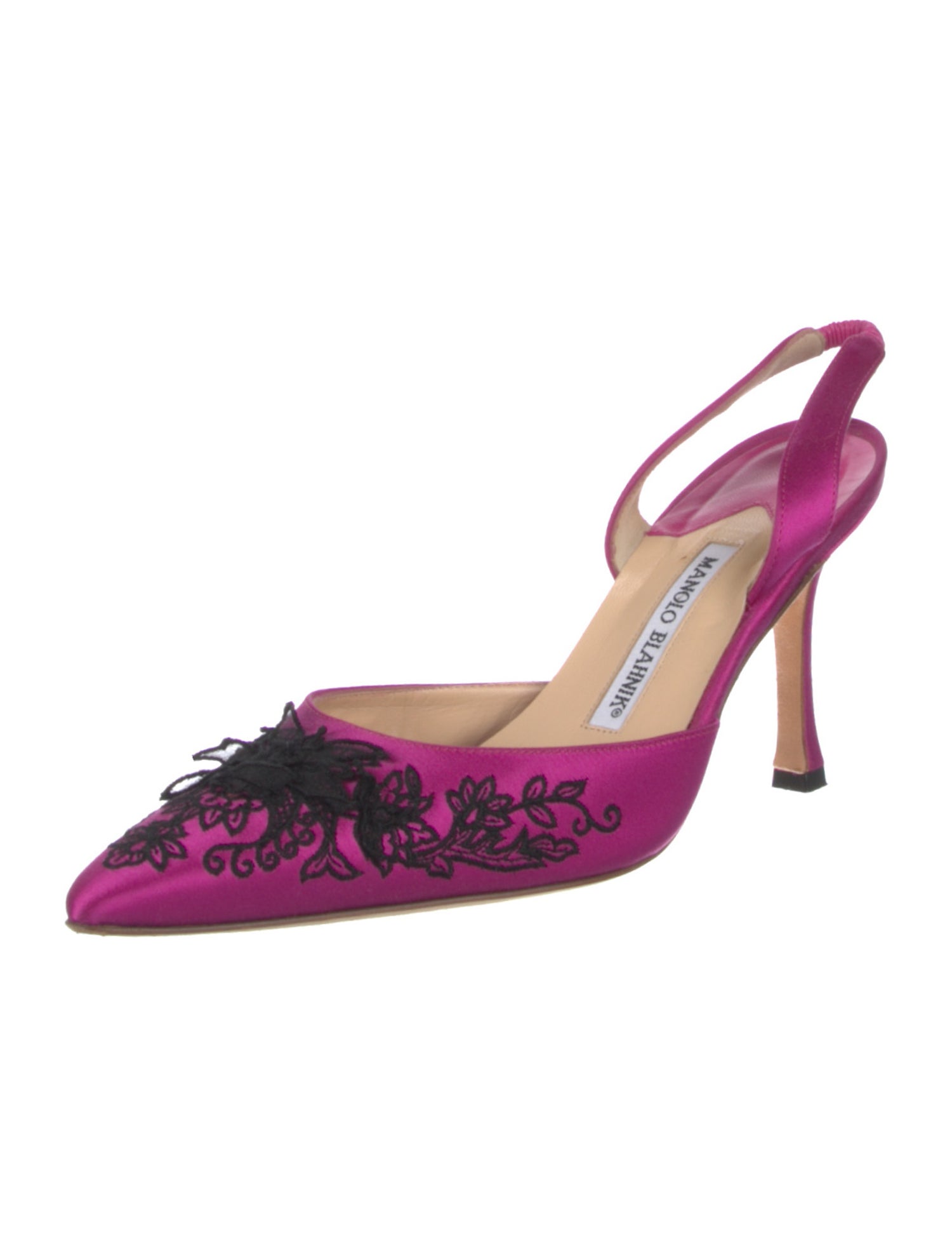 Manolo Blahnik Satin Floral Print Slingback Pumps
