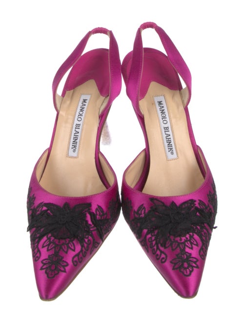 Manolo Blahnik Satin Floral Print Slingback Pumps