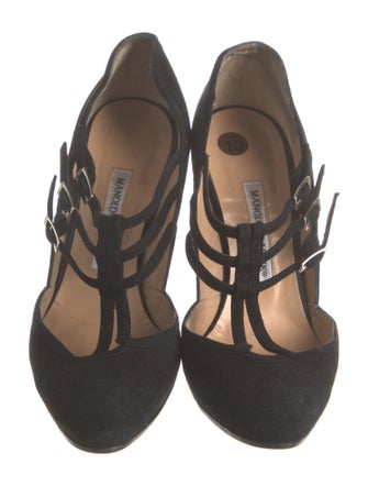 Manolo Blahnik Suede T-Strap Pumps
