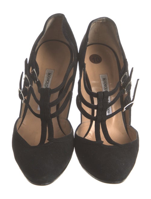 Manolo Blahnik Suede T-Strap Pumps