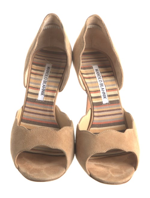 Manolo Blahnik Suede Scalloped Accent D'Orsay Pumps