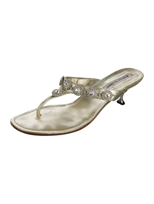 Manolo Blahnik Leather Crystal Embellishments Slides