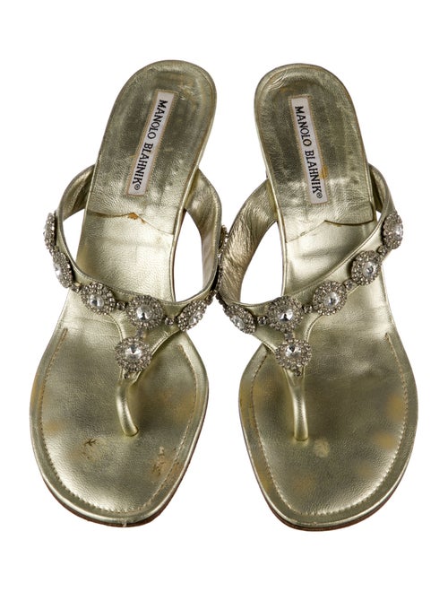 Manolo Blahnik Leather Crystal Embellishments Slides