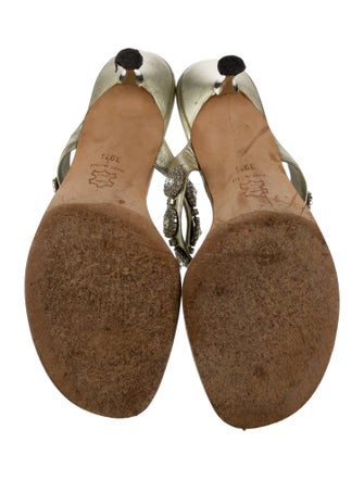 Manolo Blahnik Leather Crystal Embellishments Slides