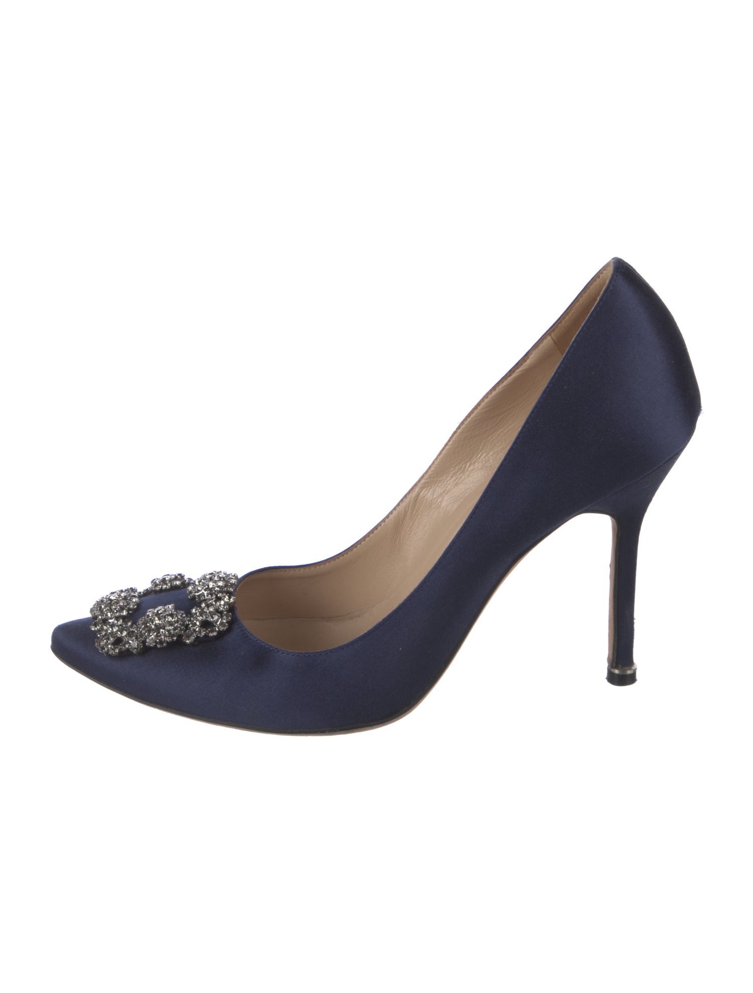 Manolo Blahnik Satin Crystal Embellishments Pumps