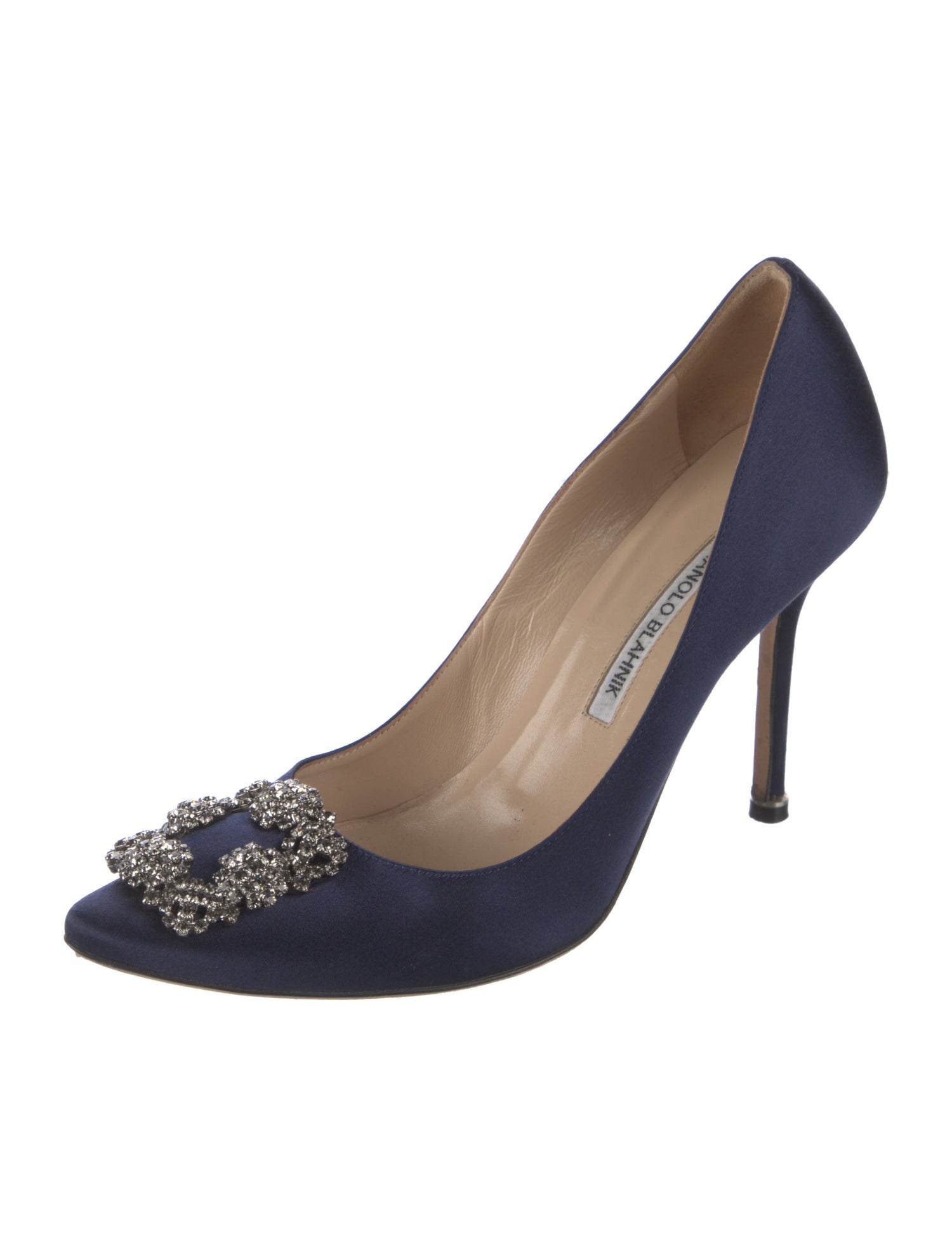 Manolo Blahnik Satin Crystal Embellishments Pumps