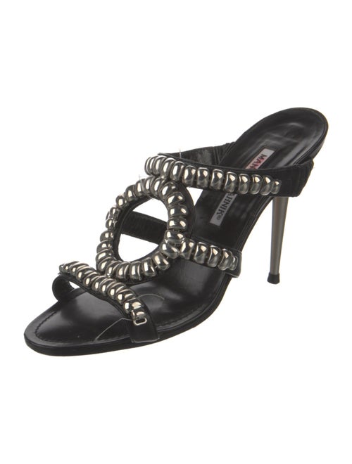 Manolo Blahnik Leather Studded Accents Slides