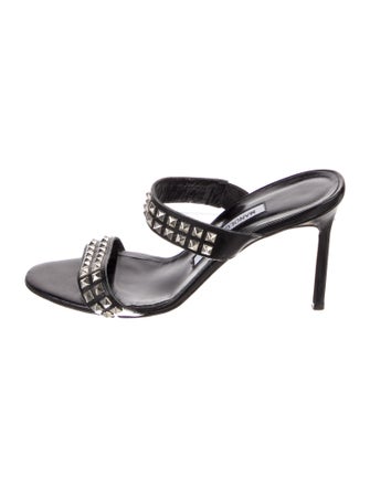 Manolo Blahnik Leather Studded Accents Slides