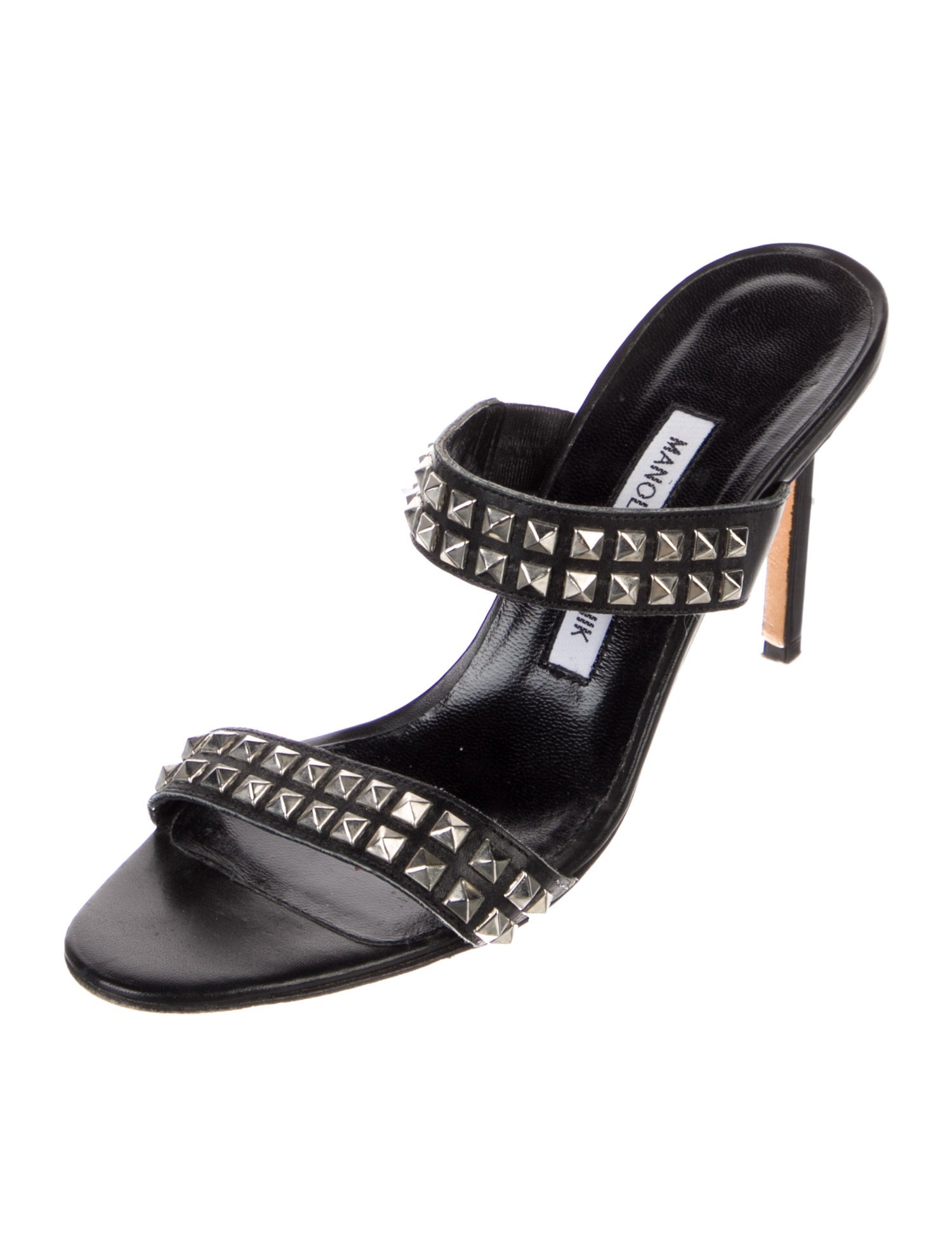 Manolo Blahnik Leather Studded Accents Slides
