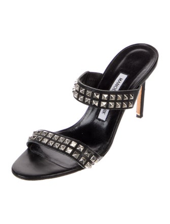 Manolo Blahnik Leather Studded Accents Slides