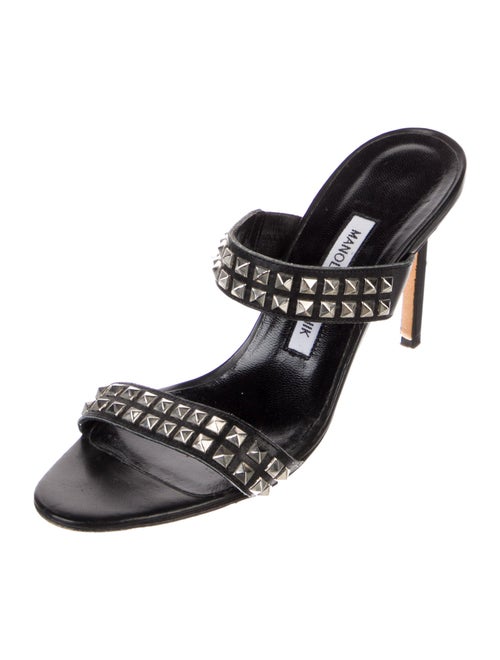 Manolo Blahnik Leather Studded Accents Slides