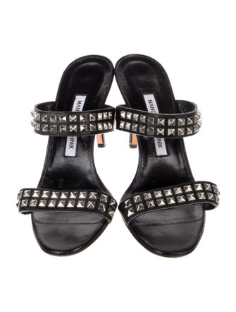 Manolo Blahnik Leather Studded Accents Slides