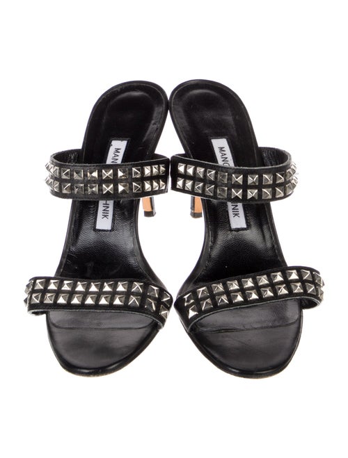 Manolo Blahnik Leather Studded Accents Slides