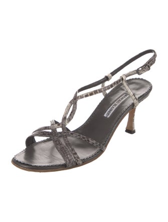 Manolo Blahnik Snakeskin Animal Print T-Strap Sandals