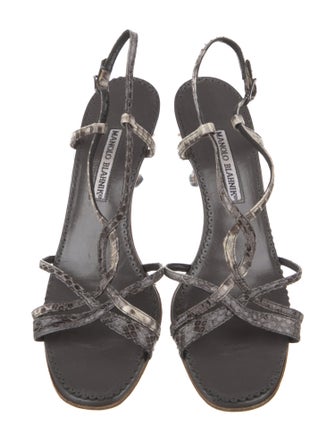 Manolo Blahnik Snakeskin Animal Print T-Strap Sandals