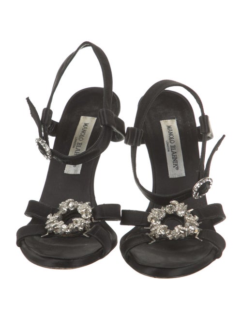 Manolo Blahnik Satin Crystal Embellishments Slingback Sandals