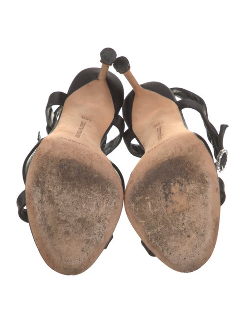 Manolo Blahnik Satin Crystal Embellishments Slingback Sandals