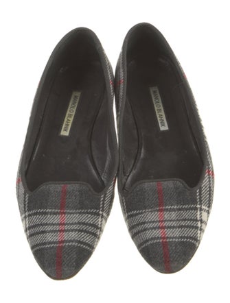 Manolo Blahnik Wool Plaid Print Flats