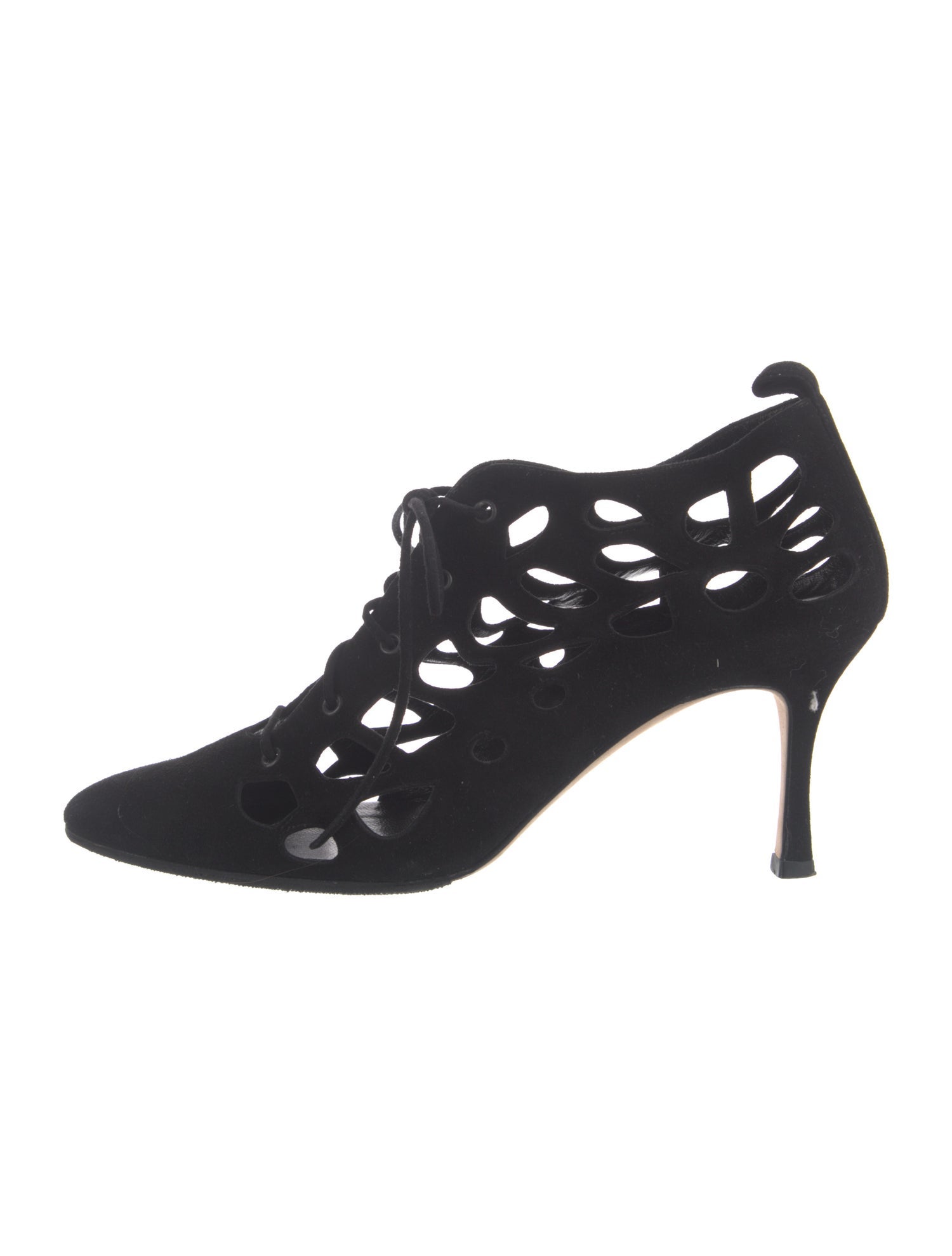 Manolo Blahnik Suede Cutout Accent Pumps