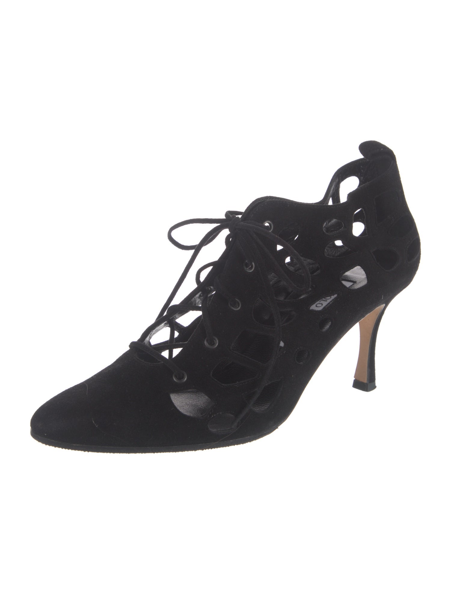 Manolo Blahnik Suede Cutout Accent Pumps