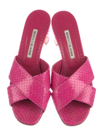 Manolo Blahnik Snakeskin Animal Print Slides
