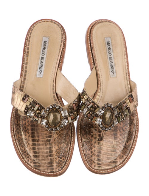 Manolo Blahnik Snakeskin Animal Print Slides