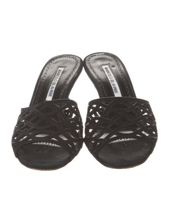 Manolo Blahnik Suede Cutout Accent Slides