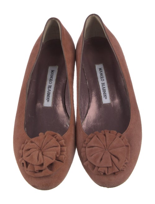 Manolo Blahnik Suede Ruffle Embellishment Flats