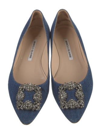 Manolo Blahnik Denim Crystal Embellishments Ballet Flats