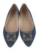 Manolo Blahnik Denim Crystal Embellishments Ballet Flats
