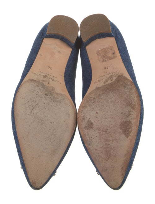 Manolo Blahnik Denim Crystal Embellishments Ballet Flats